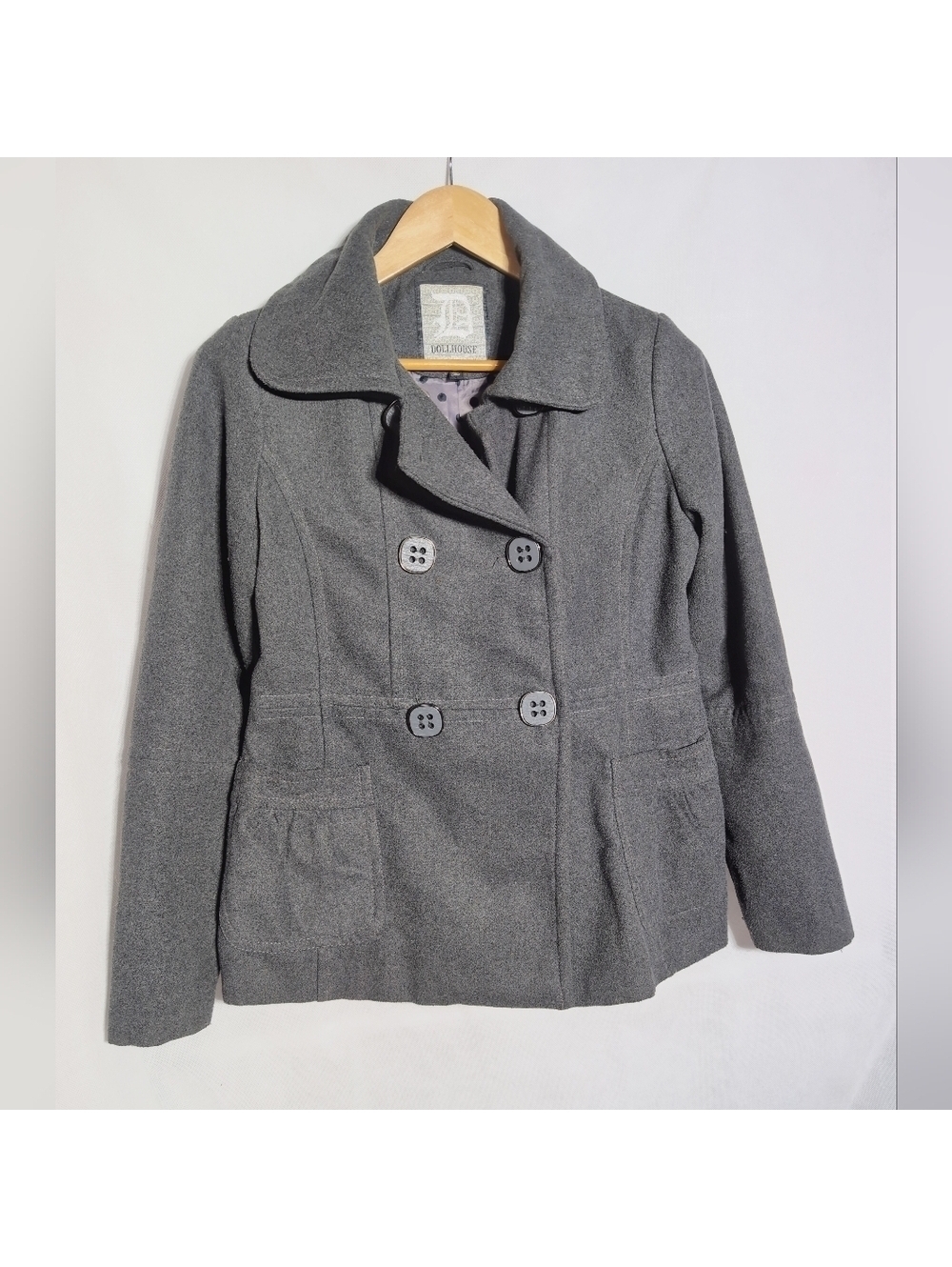 Dollhouse Black M Double-Breasted Pea Coat Square Buttons